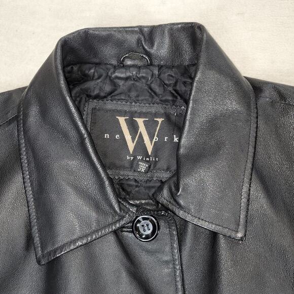 Vintage Winlit Jacket Womens Size 2X Black New York Large Button Leather Coat - Picture 15 of 16